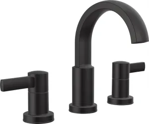 Delta Faucet Albion Widespread Bathroom Faucet 3-Hole, Matte Black Bathroom Sink Faucet, 2-Handle Bathroom Faucet, Bath Faucet, Metal Push-Pop Drain Assembly, Matte Black 35855LF-BL