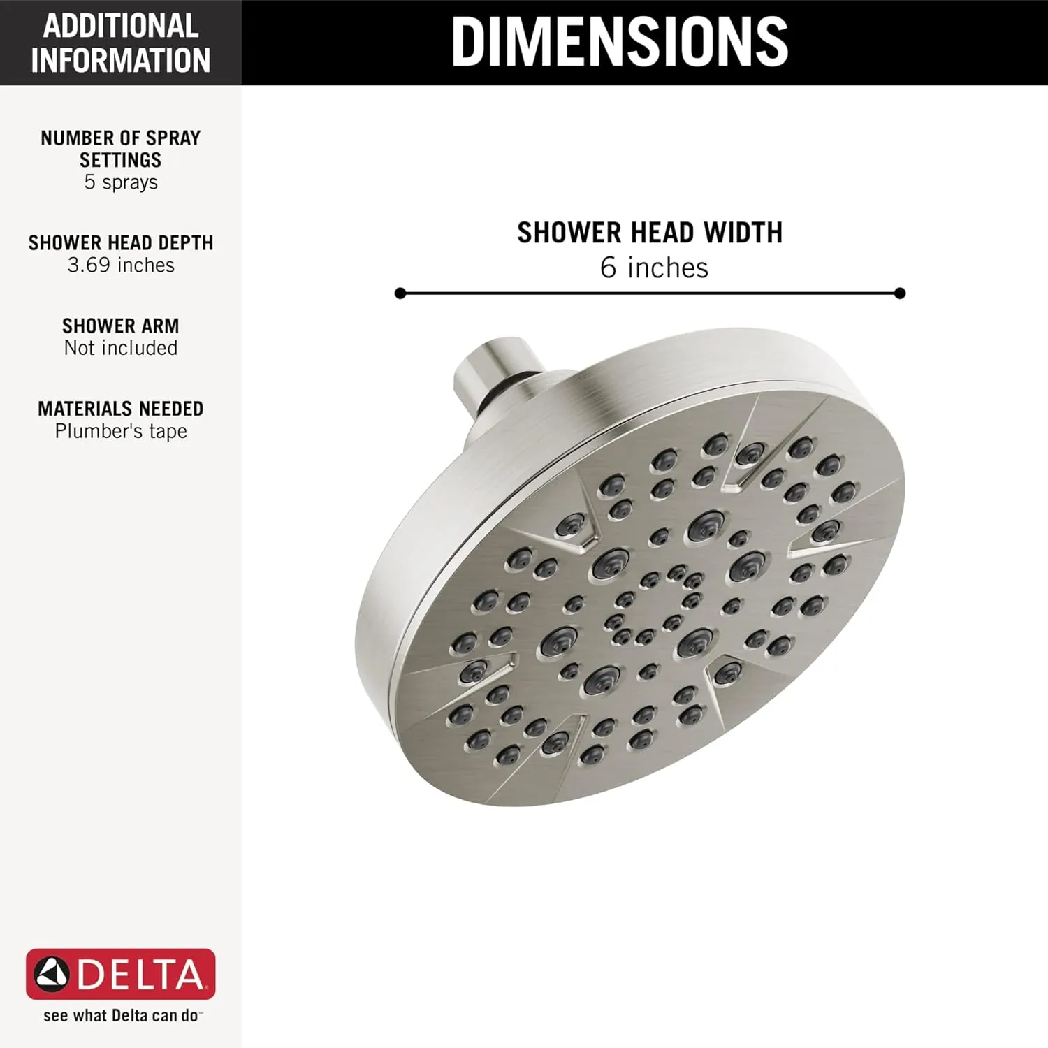 DELTA FAUCET -faucet 5-Spray Chrome Shower Head, Shower Head Chrome, Showerheads, 1.75 GPM Flow Rate, Chrome 52535