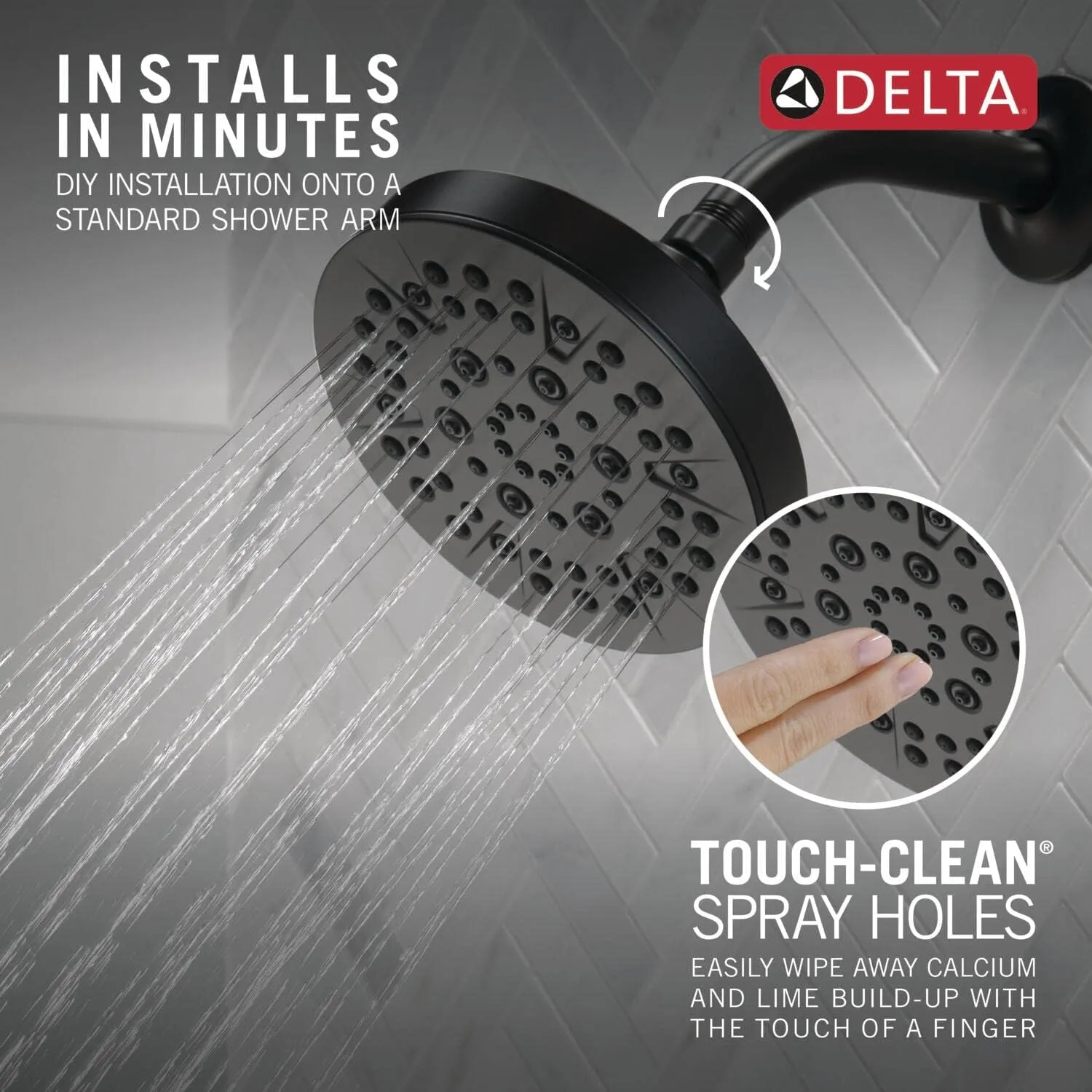 DELTA FAUCET FAUCET 5-Spray Matte Black Shower Head, DELTA FAUCET Shower Head Black, Showerheads, Shower Head Black Matte, 1.75 GPM Flow Rate, Matte Black 52535-BL