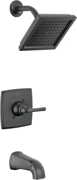 Delta Faucet Geist 14 Series Tub and Shower Trim Kit, Black Shower Faucet with Single-Spray Matte Black Shower Head, Shower Faucet Set Complete, Matte Black 144864-BL (Valve Included)