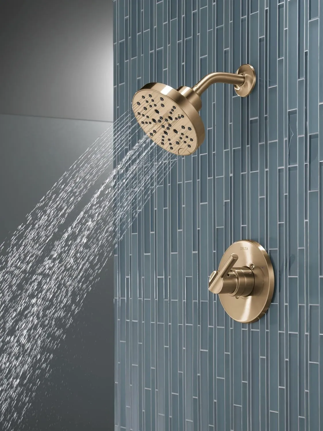 Delta Faucet Nicoli 14 Series Single-Handle Gold Shower Faucet, Shower Trim Kit with 5-Spray H2Okinetic Shower Head, Champagne Bronze 142749-CZ (Shower Valve Included)