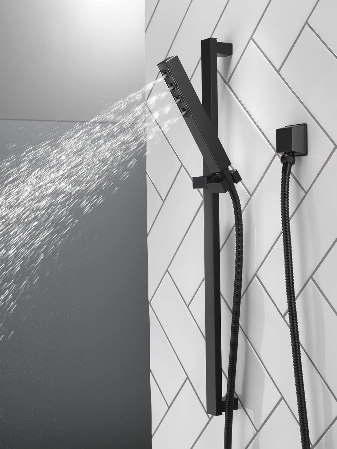 Delta Faucet Single-Spray H2Okinetic Slide Bar Hand Held Shower with Hose, Black Handheld Shower Head, Slide Bar Hand Shower, Handheld Shower, Detachable Shower Head, Matte Black 51567-BL