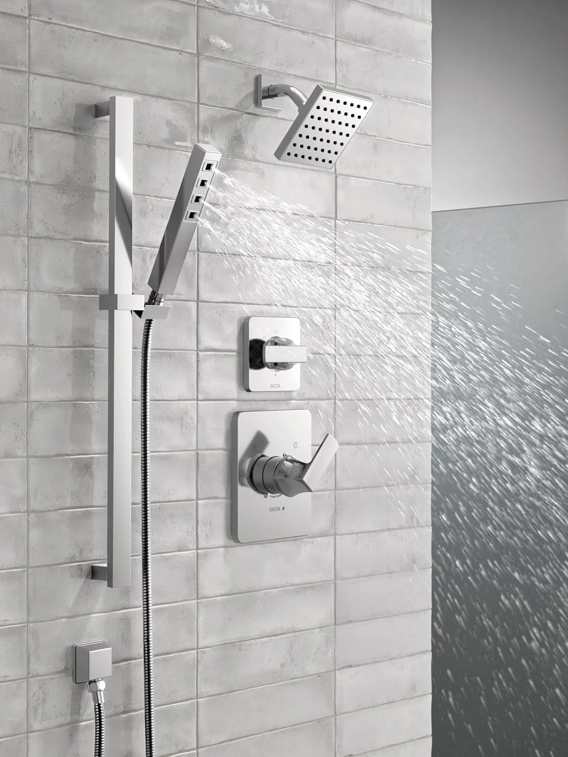 Delta Faucet Single-Spray H2Okinetic Slide Bar Hand Held Shower with Hose, Chrome Handheld Shower Head, Slide Bar Hand Shower, Handheld Shower, Detachable Shower Head, Chrome 51567