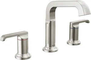 Delta Faucet Tetra Brushed Nickel Widespread Bathroom Faucet 3 Hole, Brushed Nickel Bathroom Faucet for Bathroom Sink, Bathroom Sink Faucet, Metal Drain Assembly, Lumicoat Stainless 35589-SS-PR-DST
