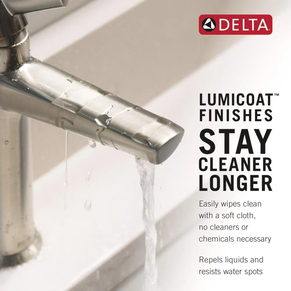 Delta Faucet Tetra Chrome Widespread Bathroom Faucet 3 Hole, Chrome Bathroom Faucet for Bathroom Sink, Bathroom Sink Faucet, Diamond Seal Technology, Metal Drain, Lumicoat Chrome 355887-PR-DST
