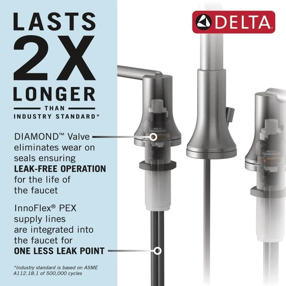 Delta Faucet Tetra Chrome Widespread Bathroom Faucet 3 Hole, Chrome Bathroom Faucet for Bathroom Sink, Bathroom Sink Faucet, Diamond Seal Technology, Metal Drain, Lumicoat Chrome 355887-PR-DST