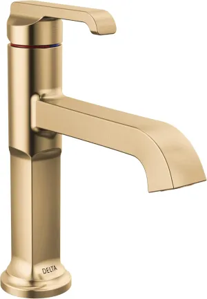Delta Faucet Tetra Gold Single Hole Bathroom Faucet, Gold Single Handle Bathroom Faucet, Bathroom Sink Faucet, Diamond Seal Technology, Metal Drain Assembly, Lumicoat Champagne Bronze 589-CZ-PR-DST