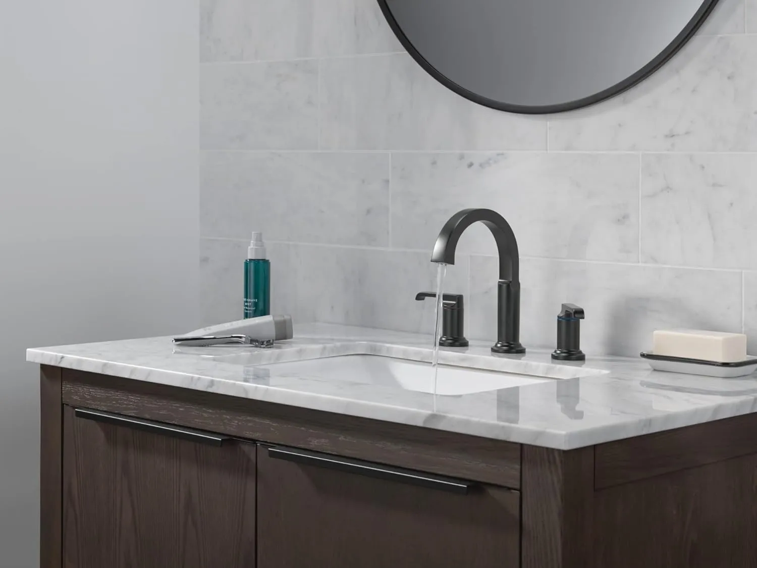 Delta Faucet Tetra Matte Black Widespread Bathroom Faucet 3 Hole, Black Bathroom Faucet for Bathroom Sink, Bathroom Sink Faucet, Diamond Seal Technology, Metal Drain Assembly, Matte Black 35588-BL-DST