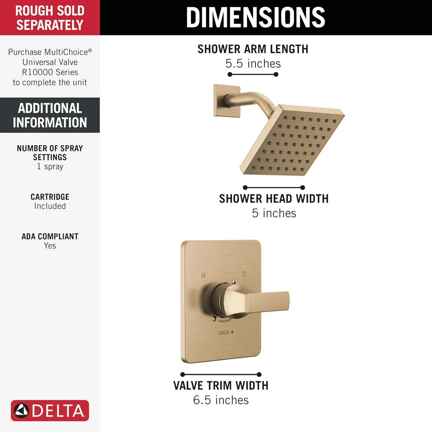 Delta Faucet Velum 14 Series Single-Function Gold Shower Faucet Set, Valve Trim Kit, Shower Handle, Delta Shower Trim Kit, Shower Set, Champagne Bronze T14237-CZ (Valve Not Included)