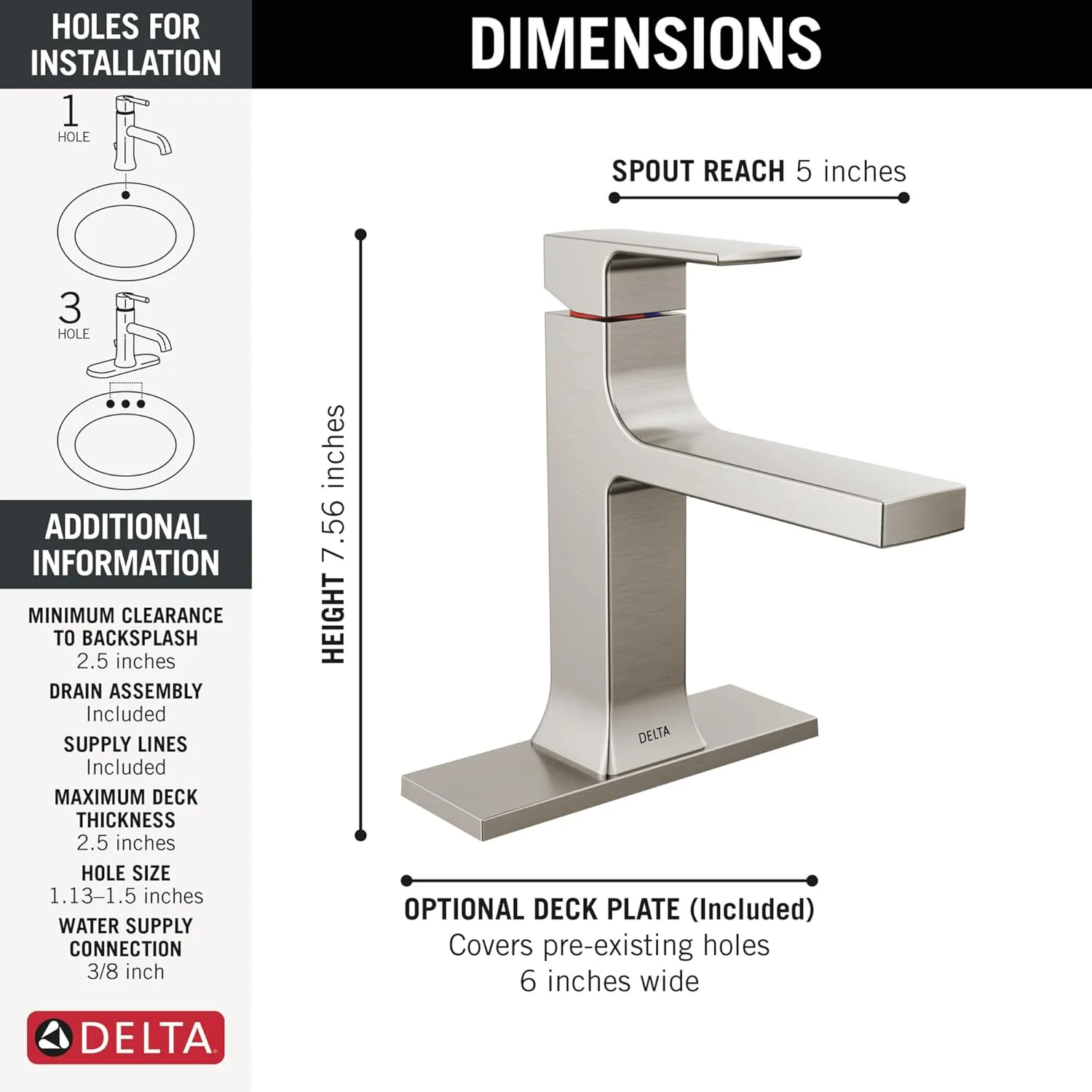 Delta Faucet Velum Single Hole Bathroom Faucet, Brushed Nickel Bathroom Sink Faucet, Single Handle Bathroom Faucet, Bath Faucet, Pop-Up Drain Assembly, Stainless 537-SSMPU-DST