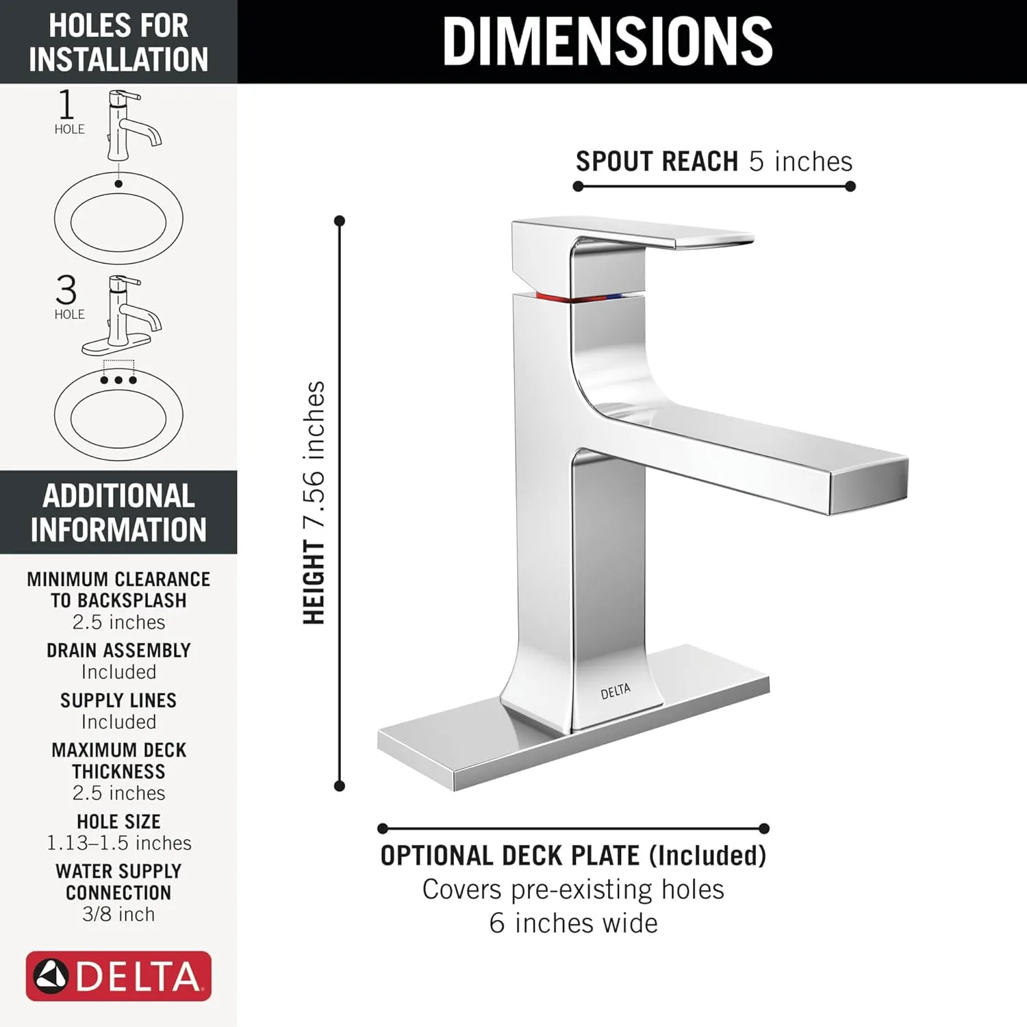 Delta Faucet Velum Single Hole Bathroom Faucet, Chrome Bathroom Sink Faucet, Single Handle Bathroom Faucet, Bath Faucet, Pop-Up Drain Assembly, Chrome 537-MPU-DST
