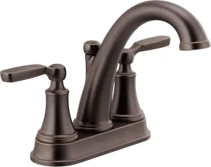 Delta Faucet Woodhurst Centerset Bathroom Faucet, Oil Rubbed Bronze 2-Handle Bathroom Faucet, Delta Bathroom Sink Faucet, Metal Push-Pop Drain Assembly, Venetian Bronze 2532LF-RBMPU