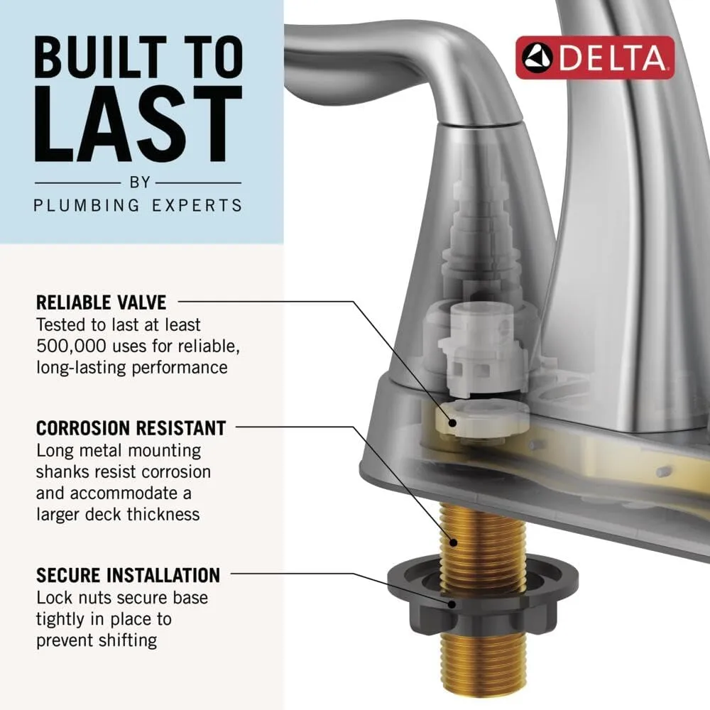 Delta Faucet Woodhurst Centerset Bathroom Faucet, Oil Rubbed Bronze 2-Handle Bathroom Faucet, Delta Bathroom Sink Faucet, Metal Push-Pop Drain Assembly, Venetian Bronze 2532LF-RBMPU
