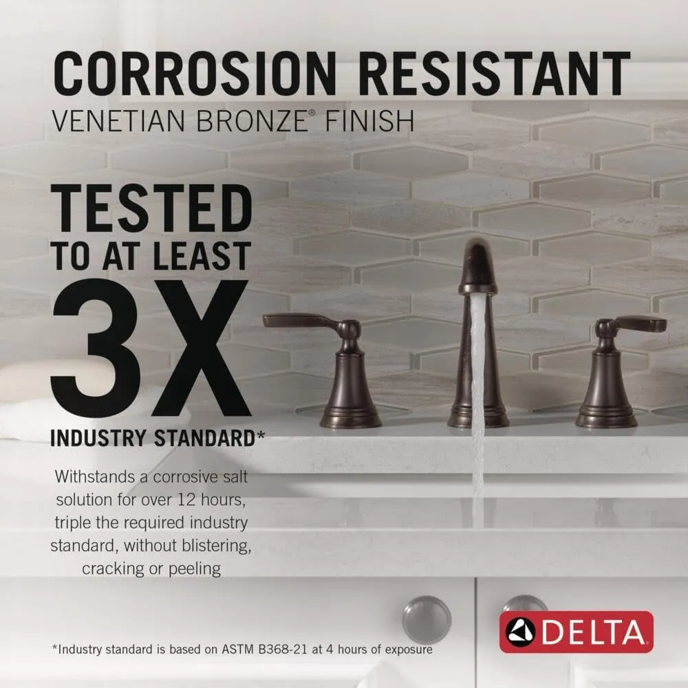Delta Faucet Woodhurst Widespread Bathroom Faucet 3 Hole, Bronze Bathroom Faucet, Bathroom Sink Faucet, Metal Drain Assembly, Venetian Bronze 3532LF-RB