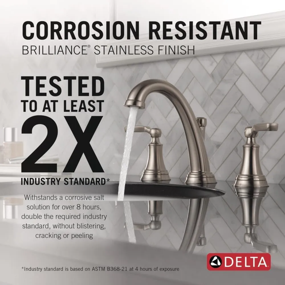 Delta Faucet Woodhurst Widespread Bathroom Faucet Brushed Nickel, Bathroom Faucet 3 Hole, Bathroom Sink Faucet, Metal Drain Assembly, Stainless 3532LF-SS