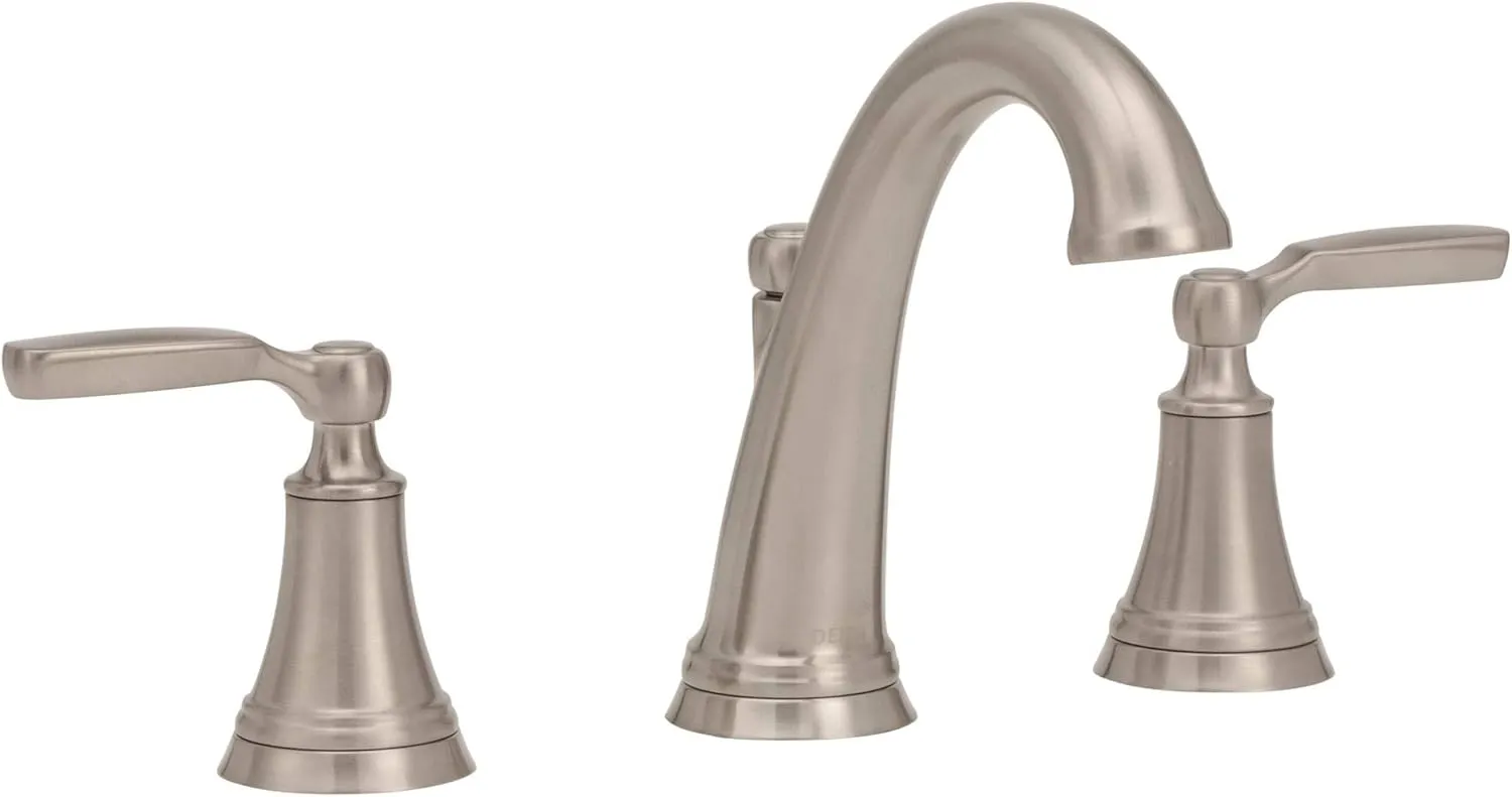 Delta Faucet Woodhurst Widespread Bathroom Faucet Brushed Nickel, Bathroom Faucet 3 Hole, Bathroom Sink Faucet, Metal Drain Assembly, Stainless 3532LF-SS