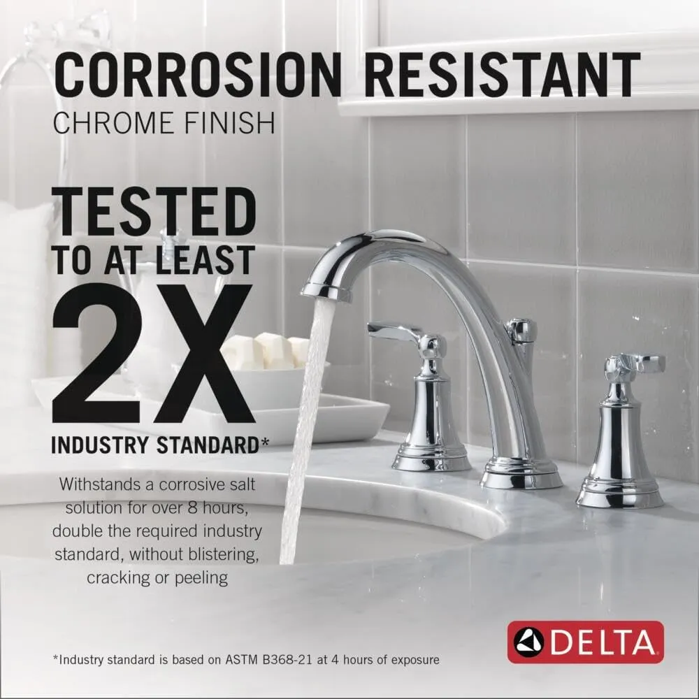 Delta Faucet Woodhurst Widespread Bathroom Faucet Chrome, Bathroom Faucet 3 Hole, Bathroom Sink Faucet, Metal Drain Assembly, Chrome 3532LF
