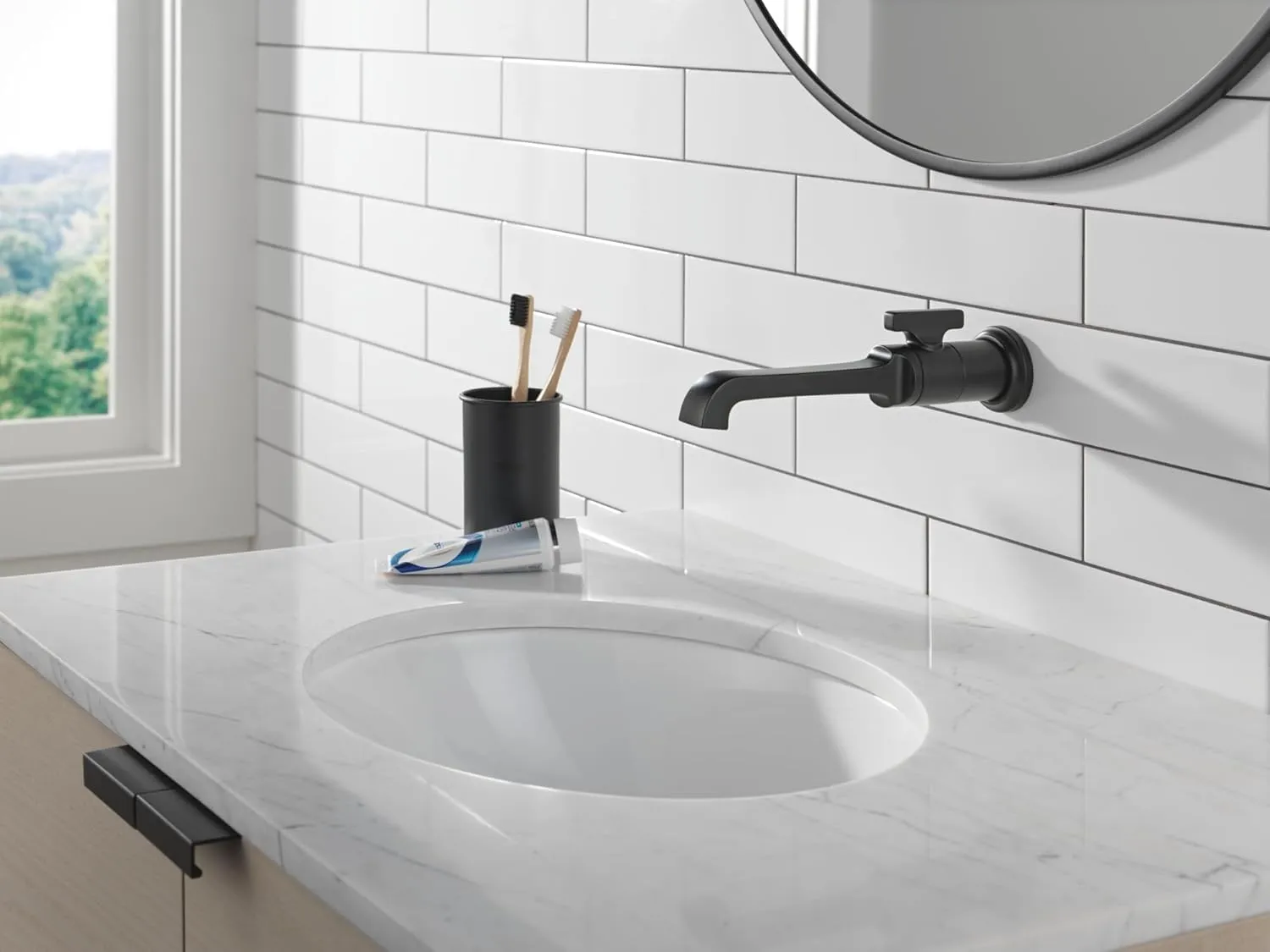 Delta Tetra Wall Mount Black Faucet, Bathroom Sink, Matte Black T3589LF-BLWL (Valve Not Included)