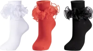 Dicry Women Big Ruffle Socks Double Lace Turn Cuff (Size 9-11, 3 Pairs)