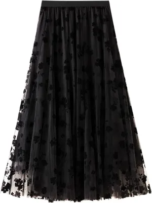 Dirholl Women's A-Line Fairy Elastic Waist Polyester Spandex Midi Skirt