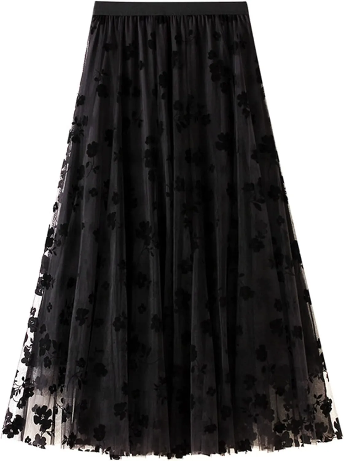 Dirholl Women's A-Line Fairy Elastic Waist Polyester Spandex Midi Skirt