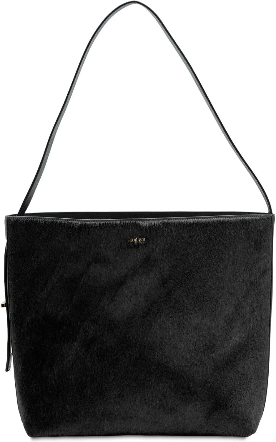 DKNY Peggy Medium Leather Tote Shoulder Bag with Genuine Calf Hair Black