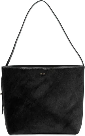DKNY Peggy Medium Leather Tote Shoulder Bag with Genuine Calf Hair Black