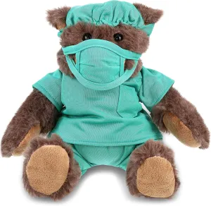 DolliBu Brown Bear Doctor Plush Toy - Super Soft Red Plaid Hoodie Brown Bear Doctor Stuffed Animal Dress Up with Scrub Uniform and Cap Outfit, Gift with Personalization - 10 Inches
