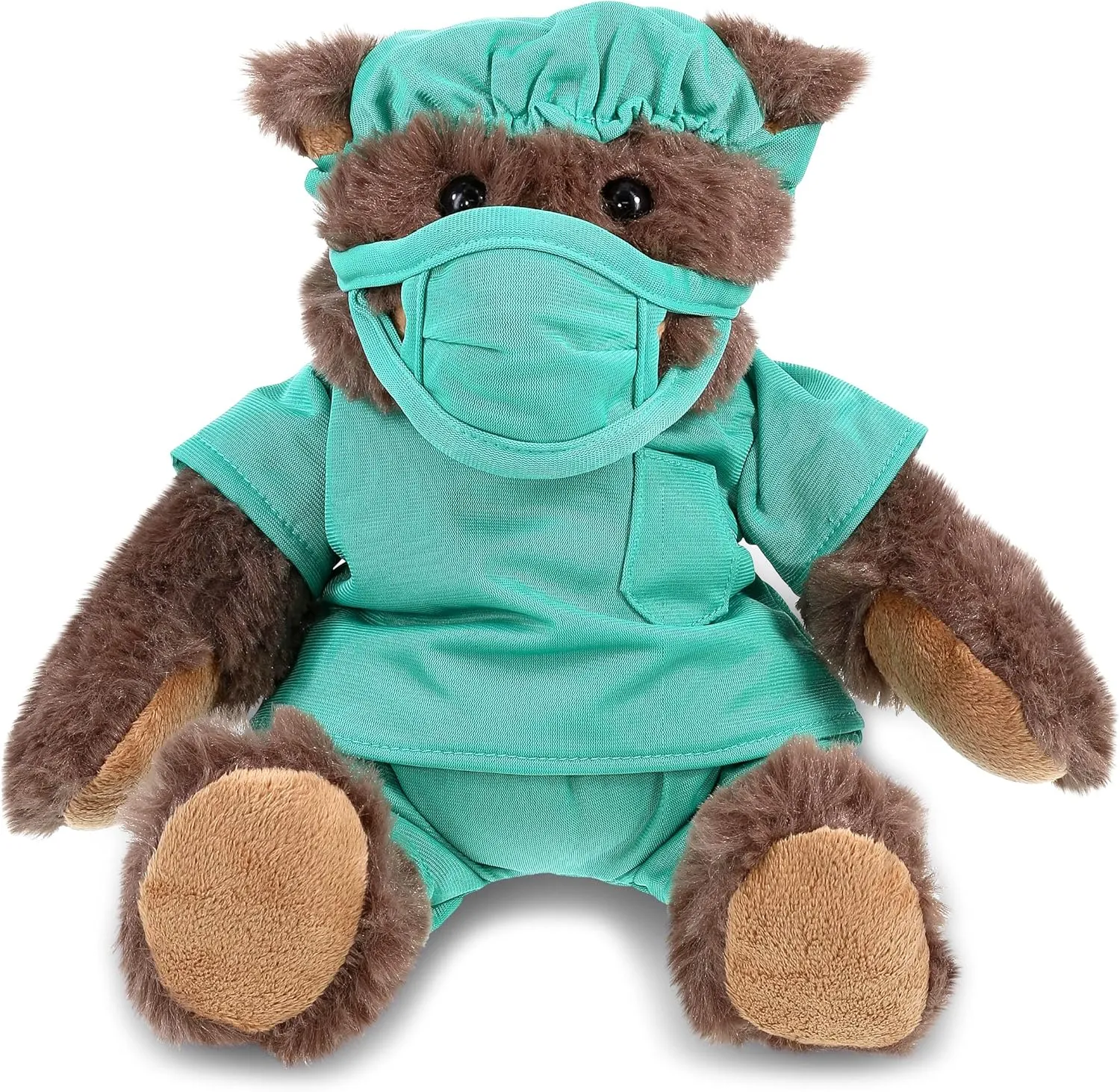 DolliBu Brown Bear Doctor Plush Toy - Super Soft Red Plaid Hoodie Brown Bear Doctor Stuffed Animal Dress Up with Scrub Uniform and Cap Outfit, Gift with Personalization - 10 Inches