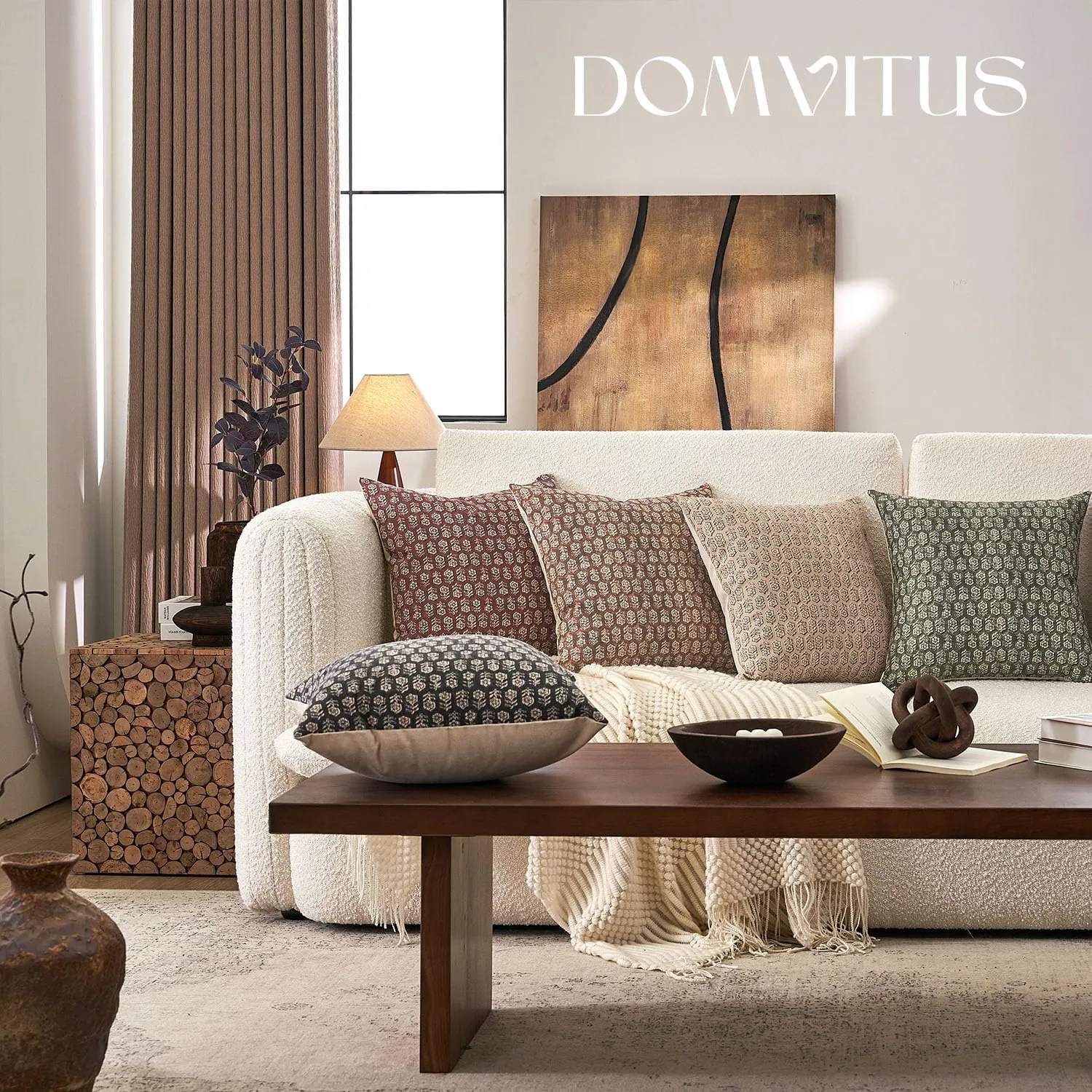 DOMVITUS Pillow Covers 20x20, Floral Pillow Covers, Couch Pillows for Living Room, Decorative Farmhouse Accent Print Throw Pillow Covers, 1PC, Cognac Brown