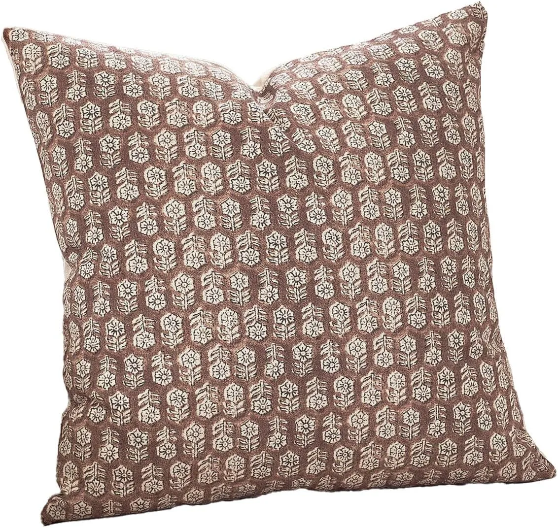 DOMVITUS Pillow Covers 20x20, Floral Pillow Covers, Couch Pillows for Living Room, Decorative Farmhouse Accent Print Throw Pillow Covers, 1PC, Cognac Brown