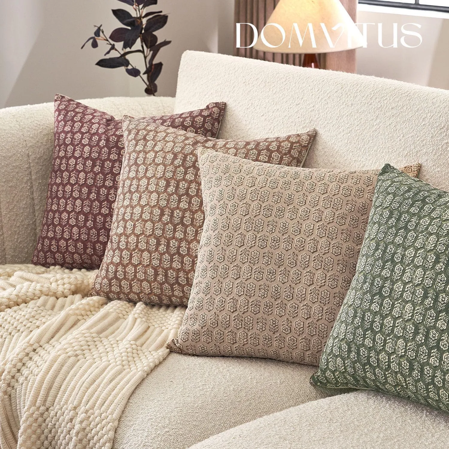 DOMVITUS Pillow Covers 20x20, Floral Pillow Covers, Couch Pillows for Living Room, Decorative Farmhouse Accent Print Throw Pillow Covers, 1PC, Cognac Brown