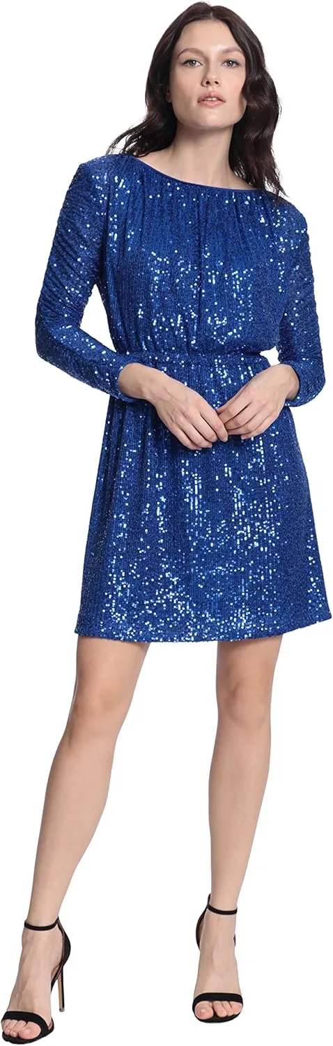 Donna Morgan Women's Ruched Long Sleeve Sequin Dress