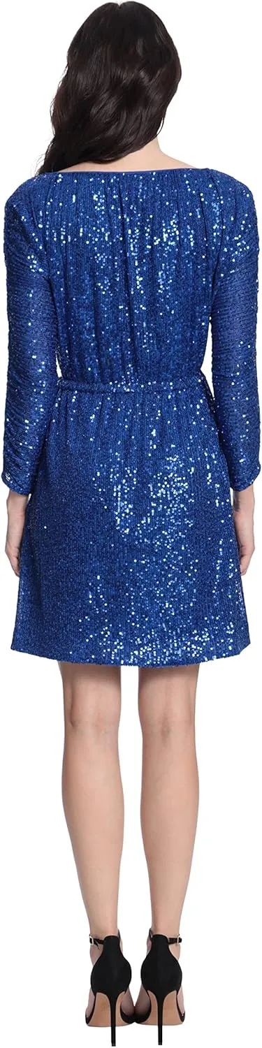 Donna Morgan Women's Ruched Long Sleeve Sequin Dress