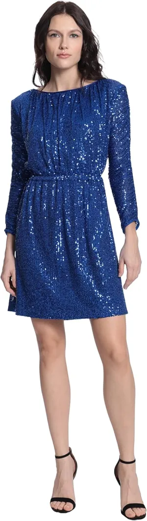 Donna Morgan Women's Ruched Long Sleeve Sequin Dress