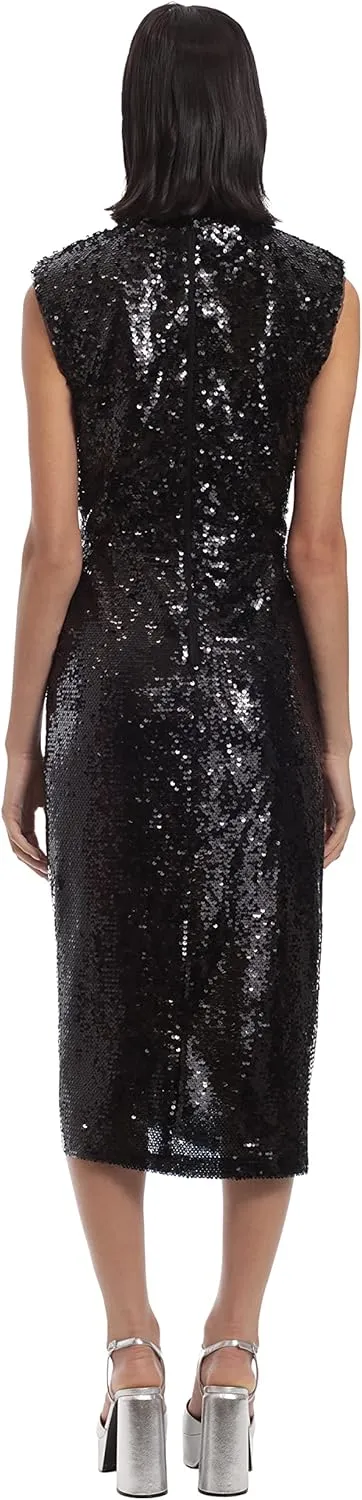 Donna Morgan Women's Sequin Mock Neck Midi Dress with Slit