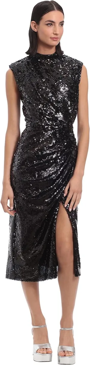 Donna Morgan Women's Sequin Mock Neck Midi Dress with Slit