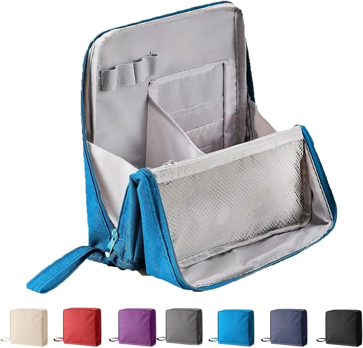 Doresty Makeup Bag, Standing Makeup Bag – Portable, Large Capacity, Multi-Purpose Large Capacity Oxford Cloth Standing Makeups Bags, Waterproof Multifunctional Make up Bags(Blue)