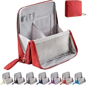 Doresty Standing Up Makeup Bag, Multi-Purpose Large Capacity Oxford Cloth Standing Makeup Bag, Portable Waterproof Toiletry Bag With Compartments (Red)