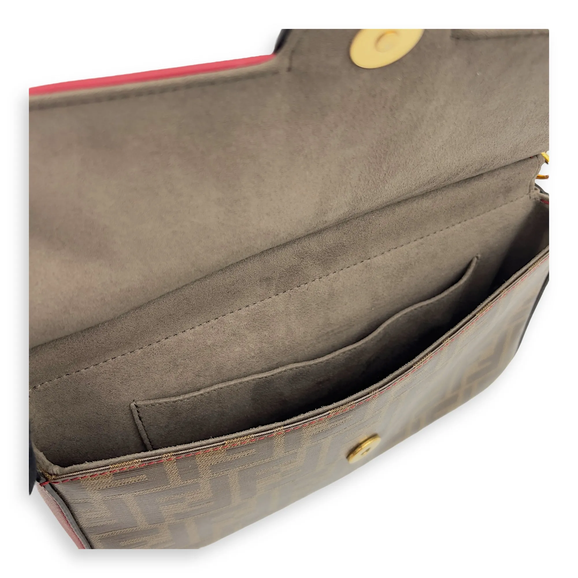 Double F Shoulder Bag Brown in Coated Canvas, Gold hardware