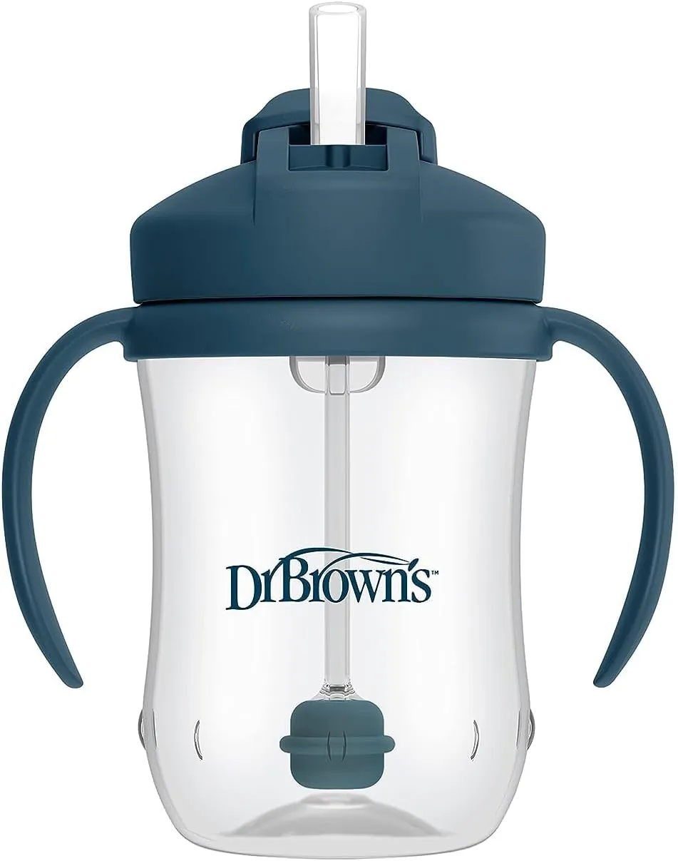 Dr. Brown's Milestones, Baby's First Straw Cup Sippy Cup with Straw, 6m , 9oz/270ml, 2 Pack, Dark Blue & Vintage Yellow, BPA Free