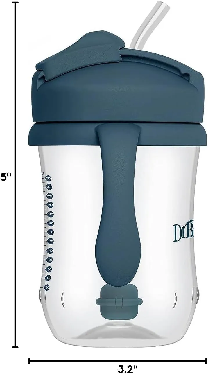 Dr. Brown's Milestones, Baby's First Straw Cup Sippy Cup with Straw, 6m , 9oz/270ml, 2 Pack, Dark Blue & Vintage Yellow, BPA Free
