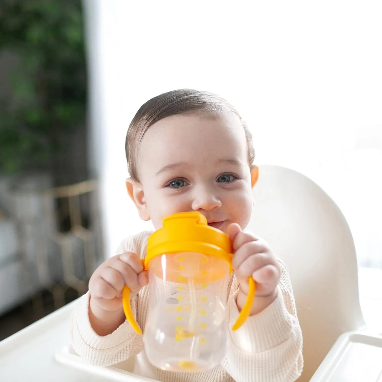 Dr. Brown's Milestones, Baby's First Straw Cup Sippy Cup with Straw, 6m , 9oz/270ml, 2 Pack, Dark Blue & Vintage Yellow, BPA Free