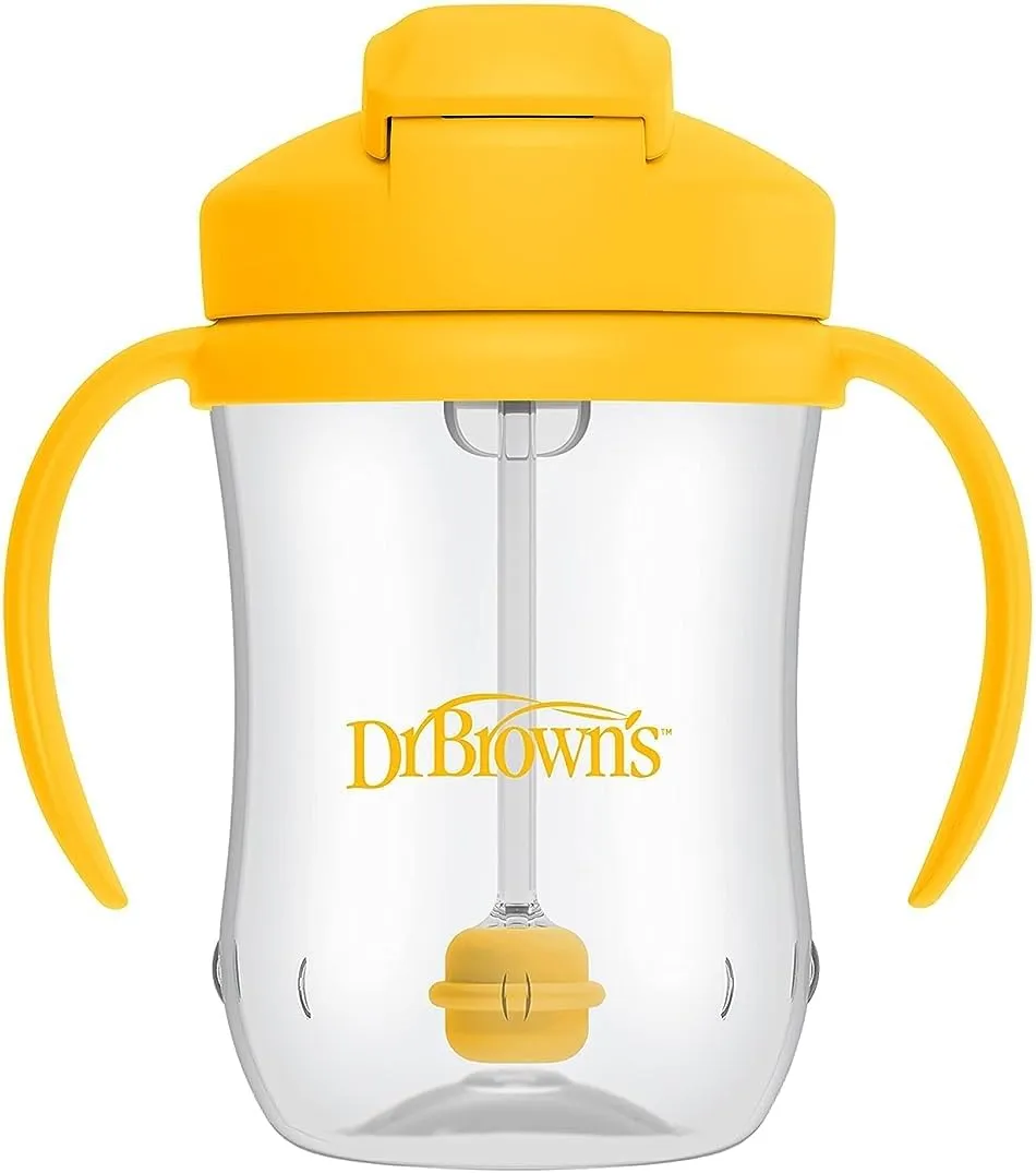 Dr. Brown's Milestones, Baby's First Straw Cup Sippy Cup with Straw, 6m , 9oz/270ml, 2 Pack, Dark Blue & Vintage Yellow, BPA Free
