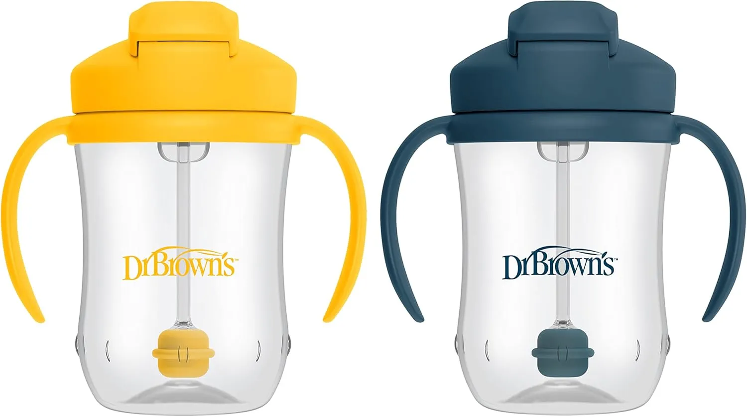 Dr. Brown's Milestones, Baby's First Straw Cup Sippy Cup with Straw, 6m , 9oz/270ml, 2 Pack, Dark Blue & Vintage Yellow, BPA Free