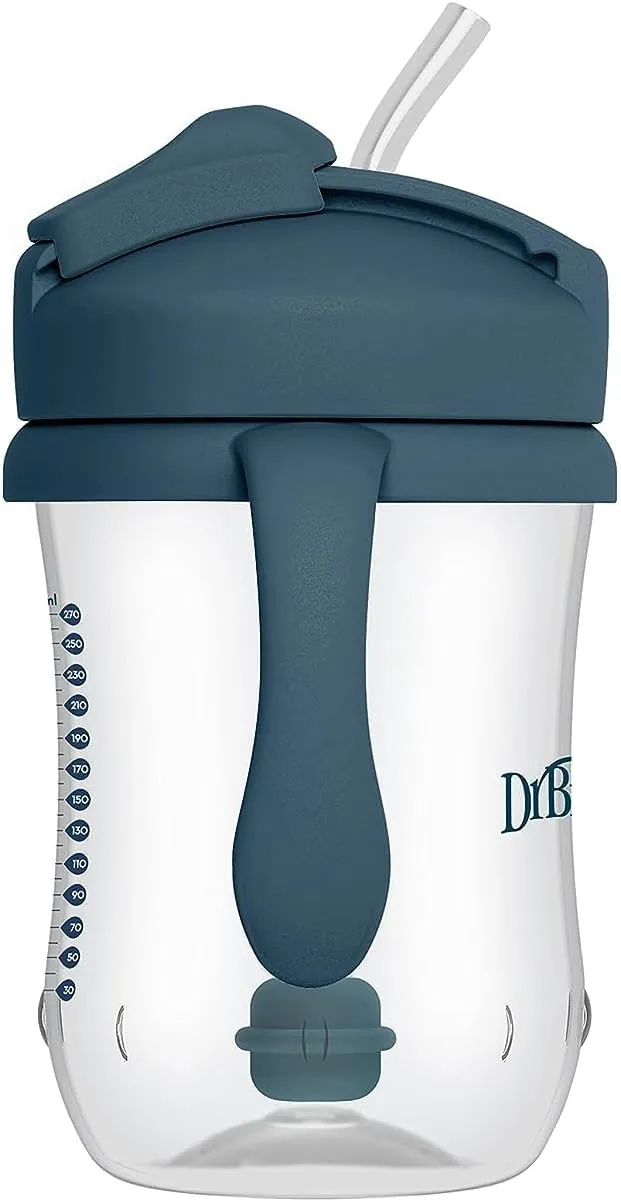 Dr. Brown's Milestones, Baby's First Straw Cup Sippy Cup with Straw, 6m , 9oz/270ml, 2 Pack, Dark Blue & Vintage Yellow, BPA Free