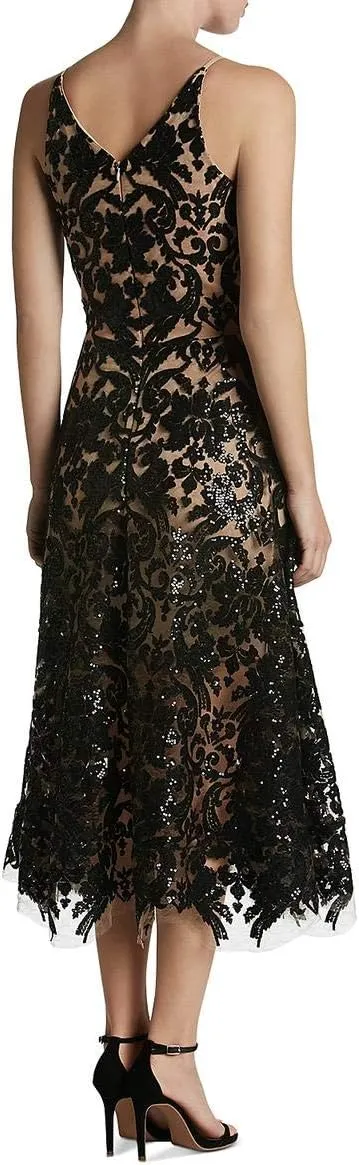 Dress the Population Women's Blair Plunging Fit and Flare Midi Dress