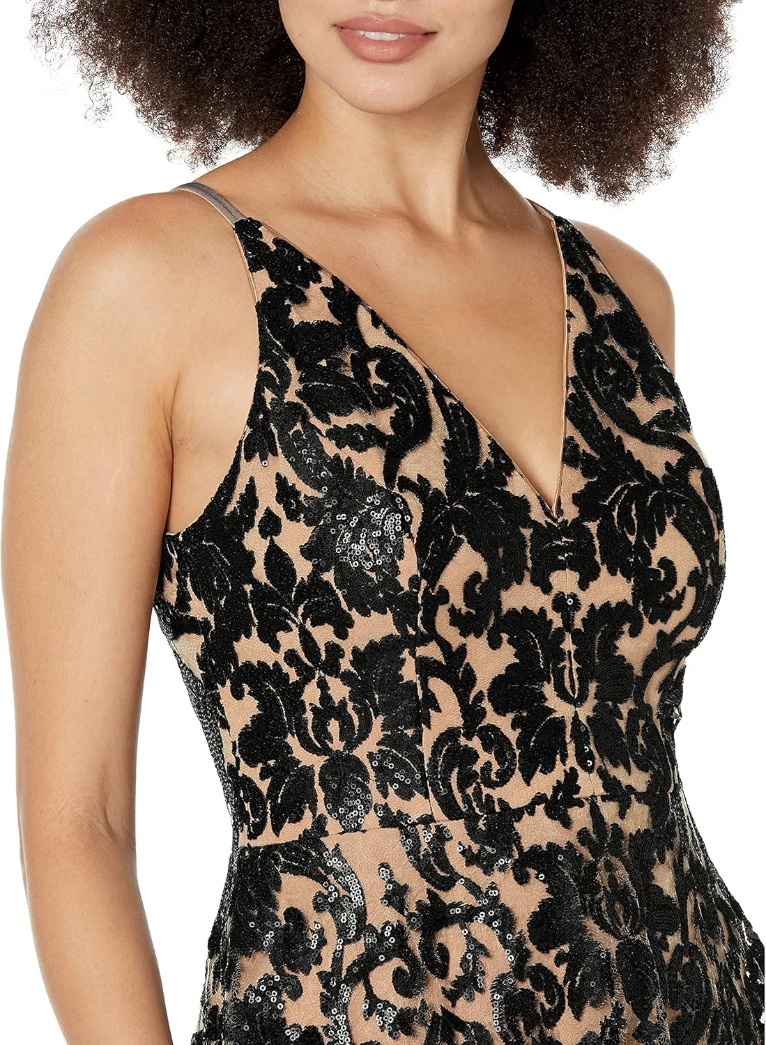 Dress the Population Women's Blair Plunging Fit and Flare Midi Dress