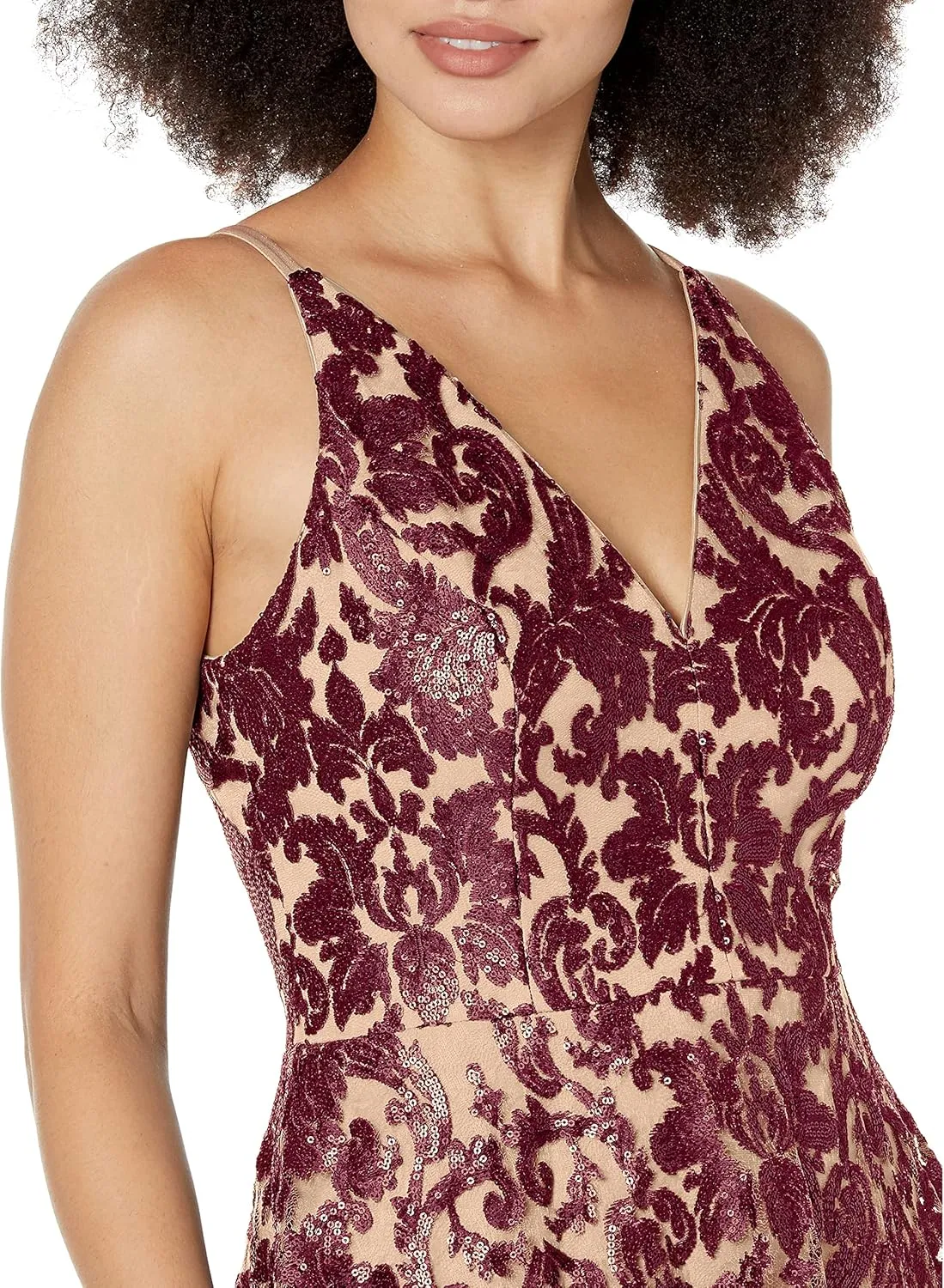 Dress the Population Women's Blair Plunging Fit and Flare Midi Dress