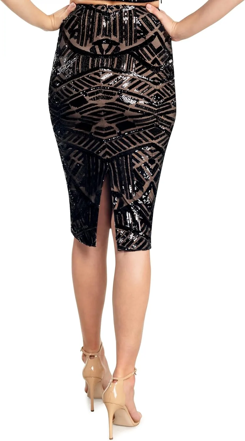 Dress the Population Women's Nola Sequin Placement Midi Skirt
